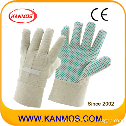 White Drill Cotton Fabric Back PVC Dots Garden Work Gloves (41008)